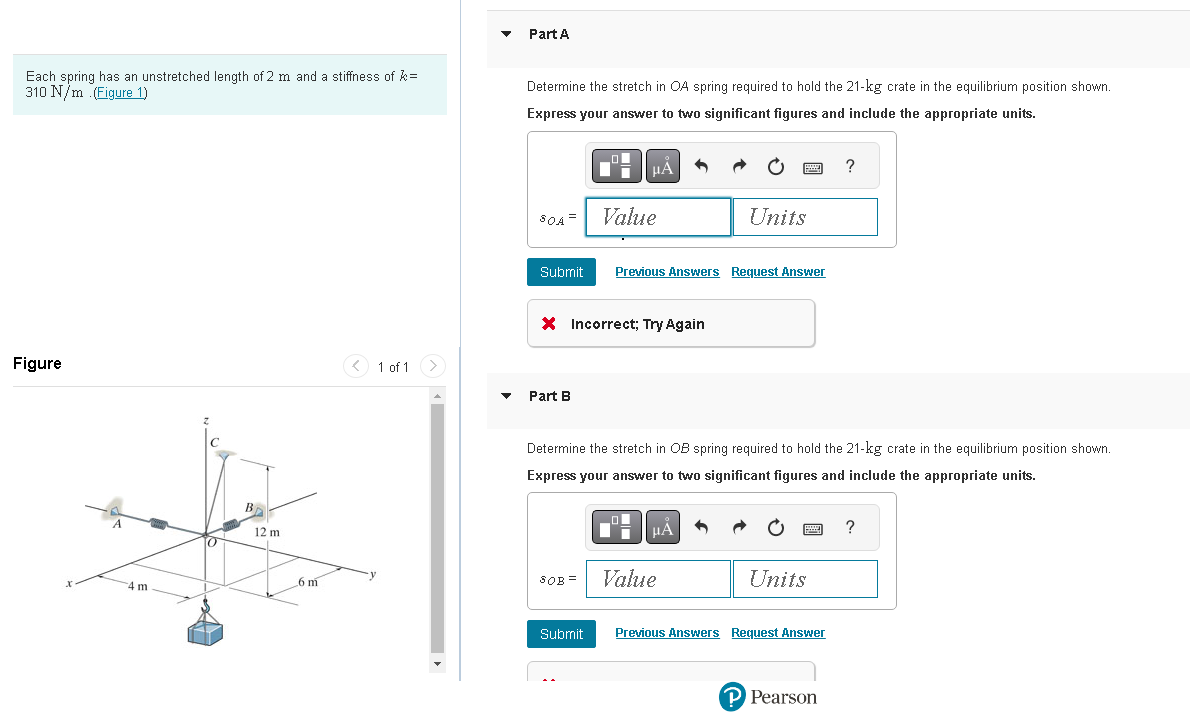 Solved Each spring has an unstretched length of 2 m and a | Chegg.com