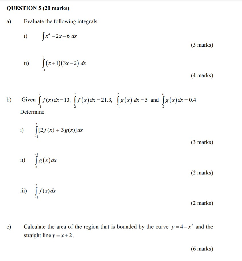 Solved Question 5 Marks A Evaluate The Following In Chegg Com