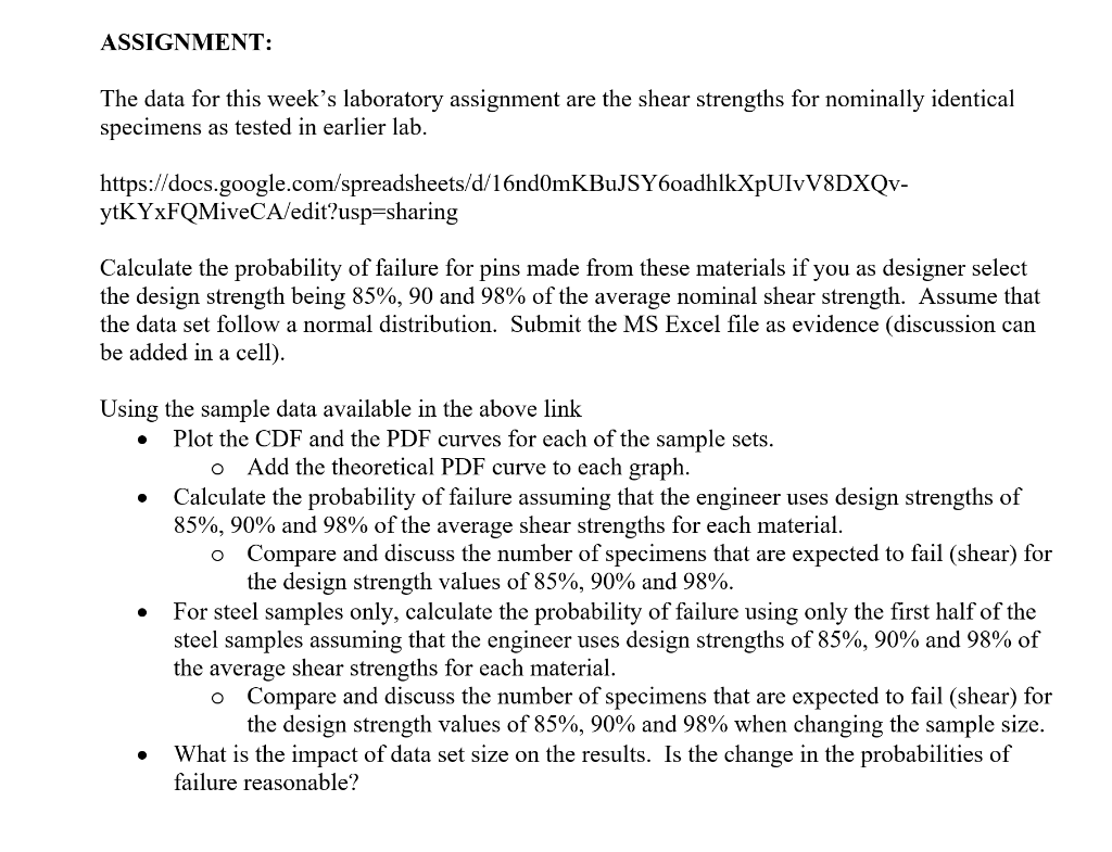 Solved ASSIGNMENT: The data for this week's laboratory | Chegg.com