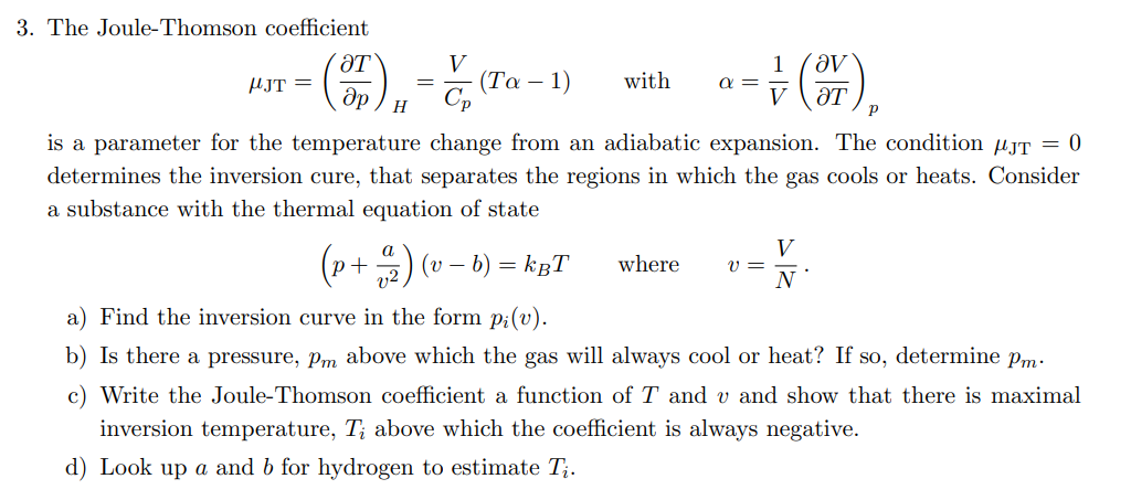 Solved 3. The Joule-Thomson coefficient | Chegg.com