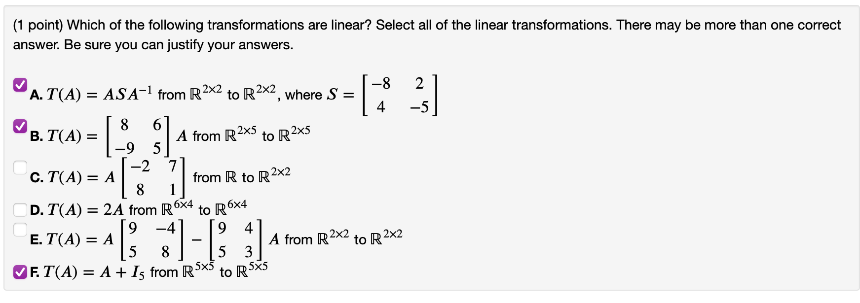 Solved (1 point) Which of the following transformations are | Chegg.com
