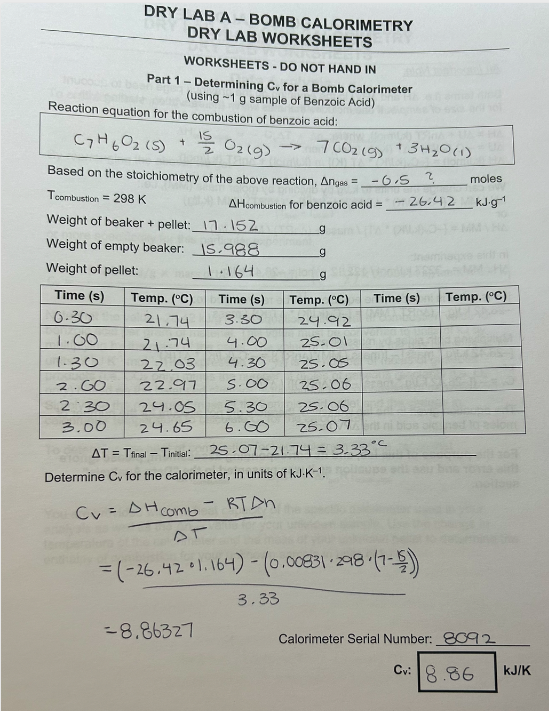 DRY LAB A ﻿BOMB CALORIMETRY DRY LAB