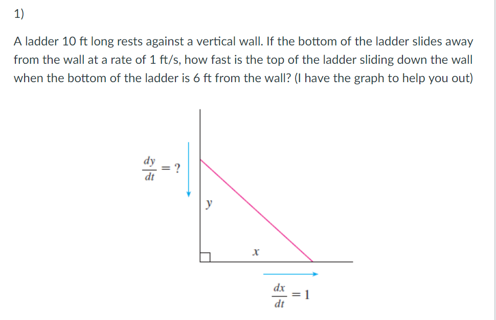 Solved 1) A ladder 10 ft long rests against a vertical wall. | Chegg.com