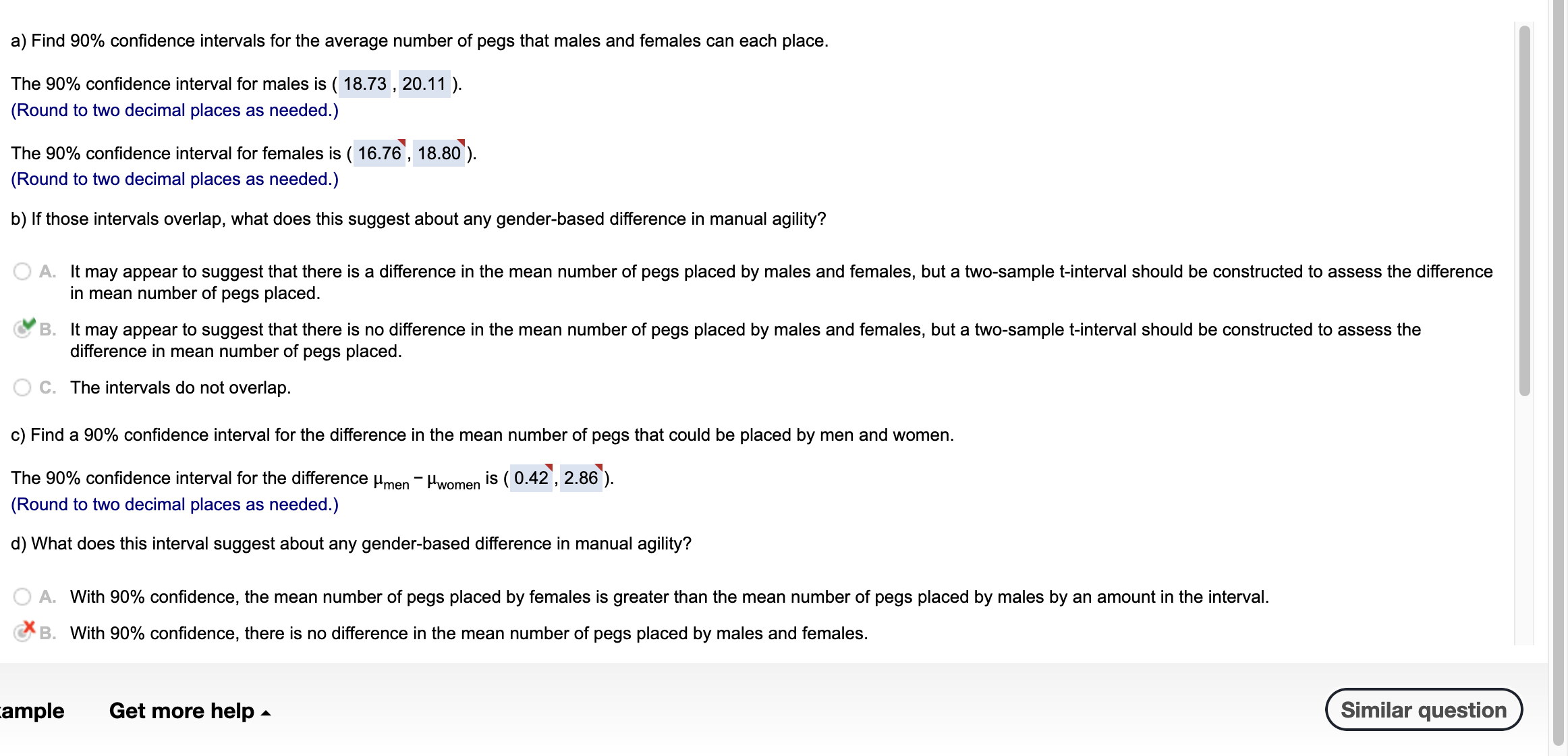 Solved c) Find a 90% confidence interval for the difference | Chegg.com