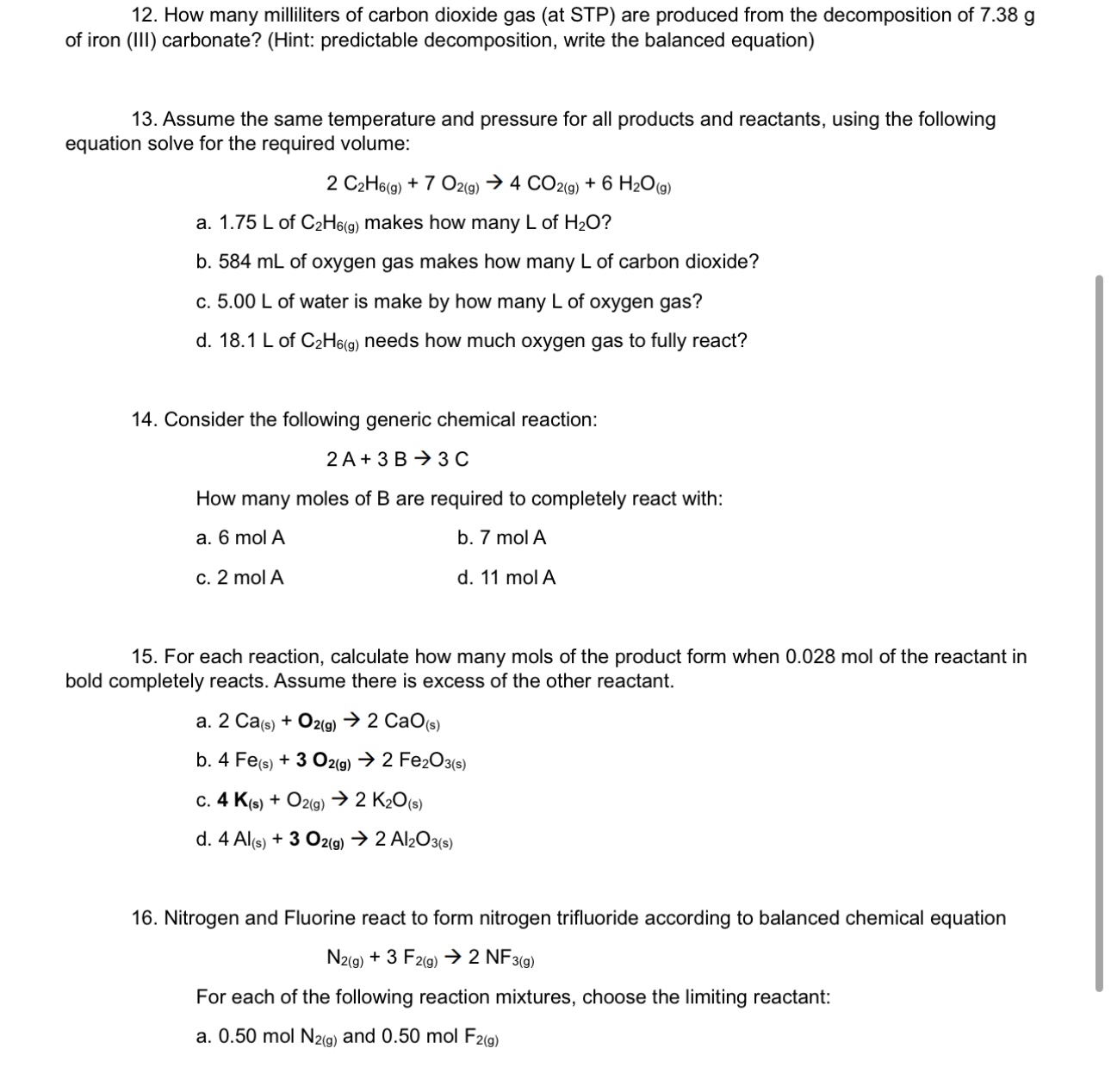 Solved 12. How many milliliters of carbon dioxide gas (at | Chegg.com