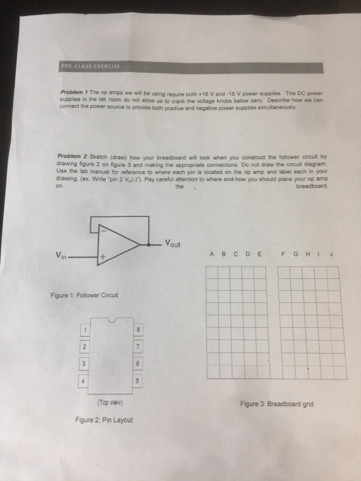 Solved PRE-CLASS EXERCISE Problem 1 The op amps we will be | Chegg.com