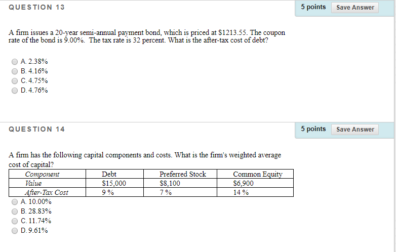 Solved QUESTION 13 5 points Save Answer A firm issues a | Chegg.com