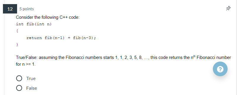 Solved 12 -10 5 points Consider the following C++ code: int | Chegg.com