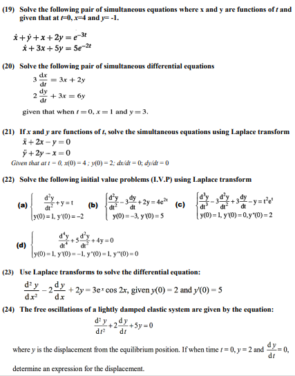 Solved (19) ﻿Solve the following pair of simultaneous | Chegg.com