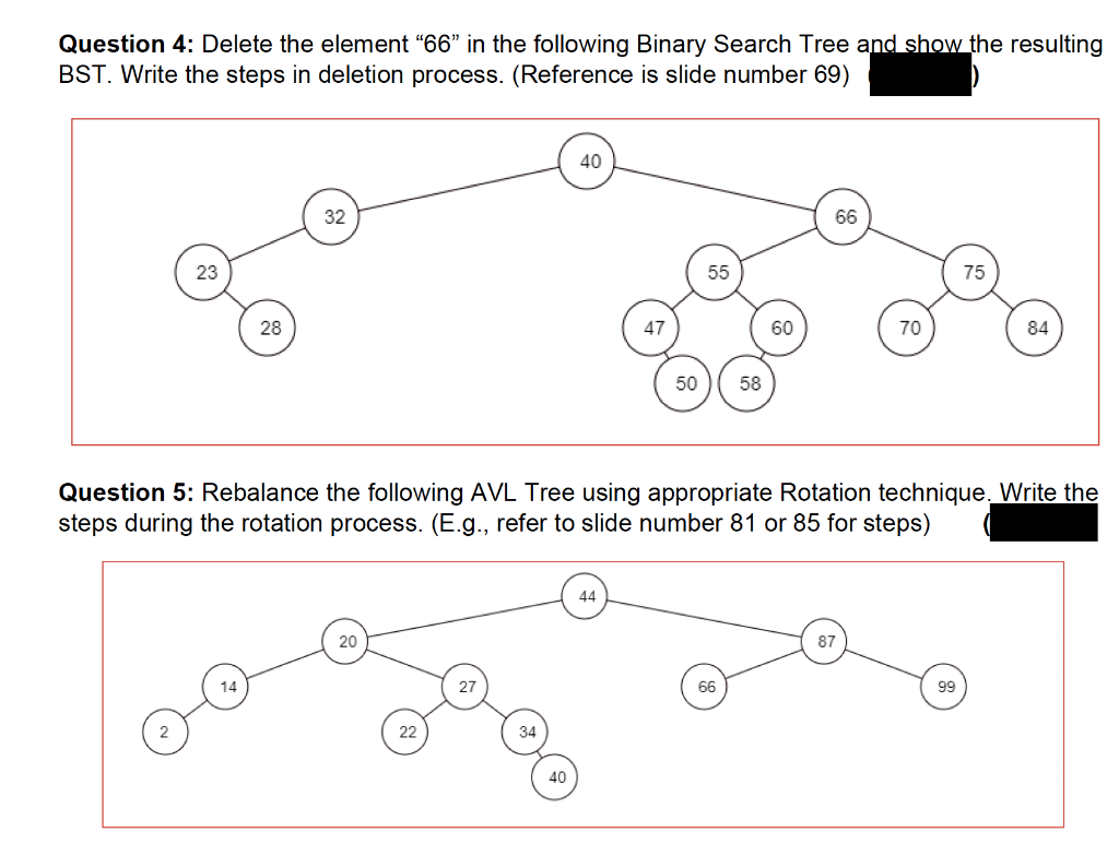 Solved Question 4: Delete the element "66" in the following | Chegg.com