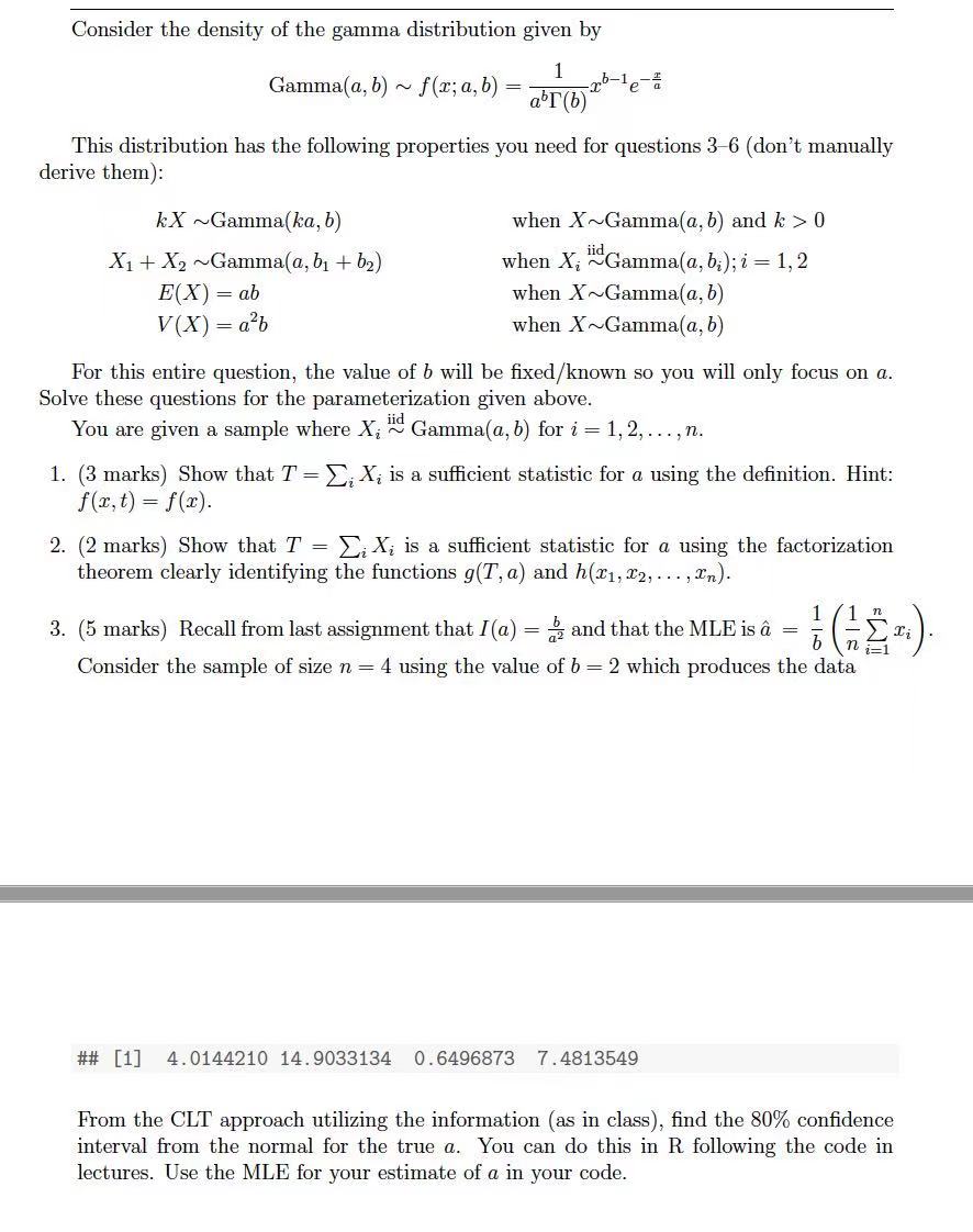 Consider the density of the gamma distribution given | Chegg.com