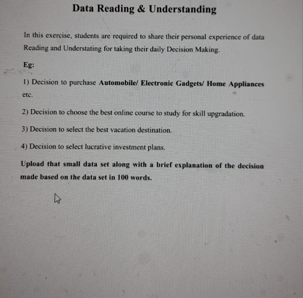 Data Reading & Understanding In this exercise, | Chegg.com