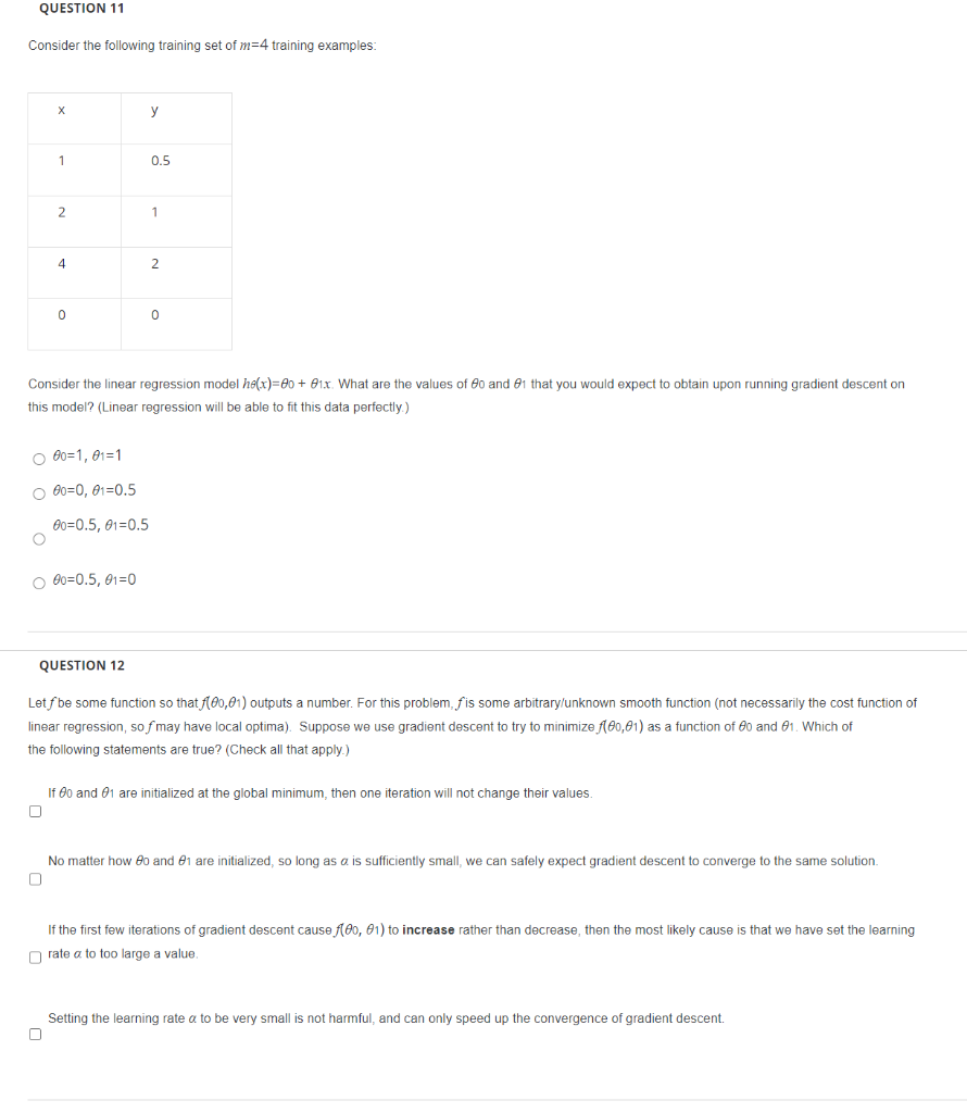 Solved QUESTION 11 Consider the following training set of | Chegg.com