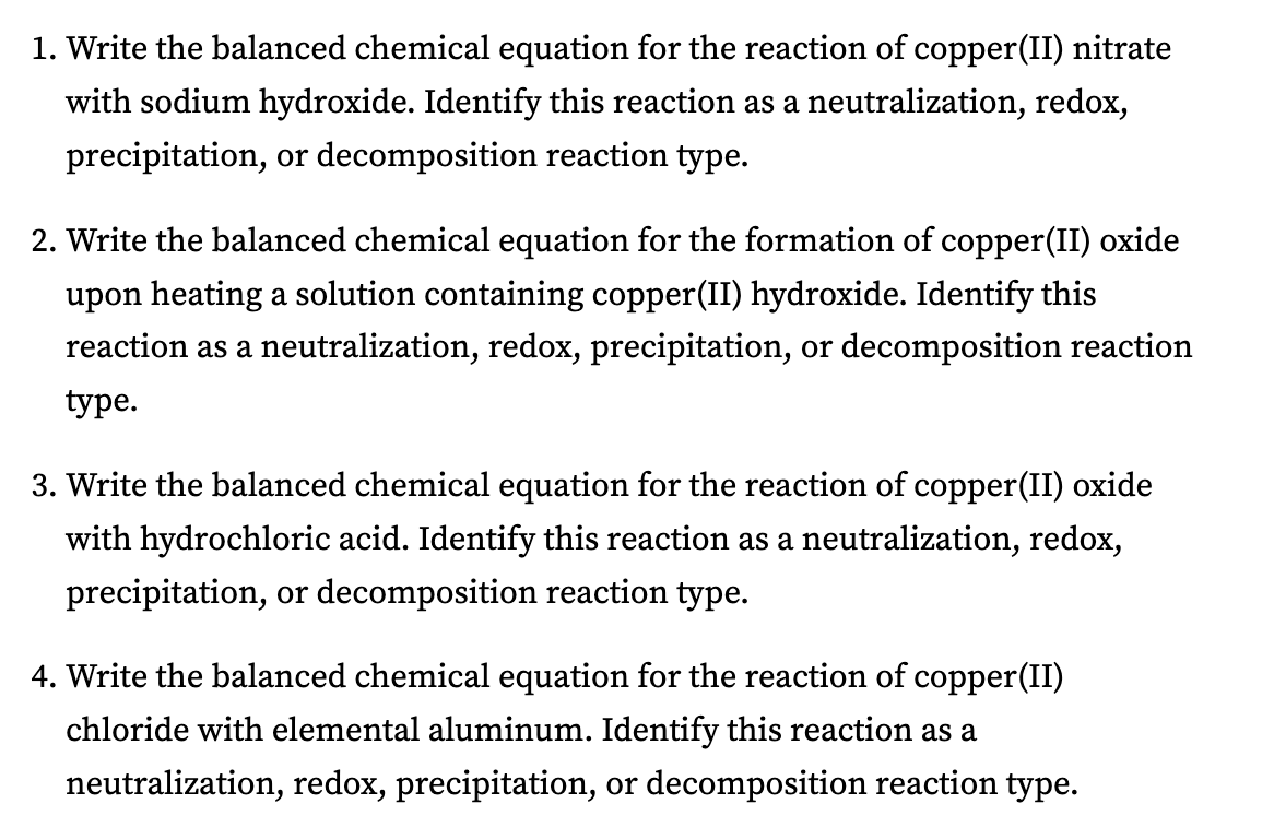 Solved 1. Write the balanced chemical equation for the