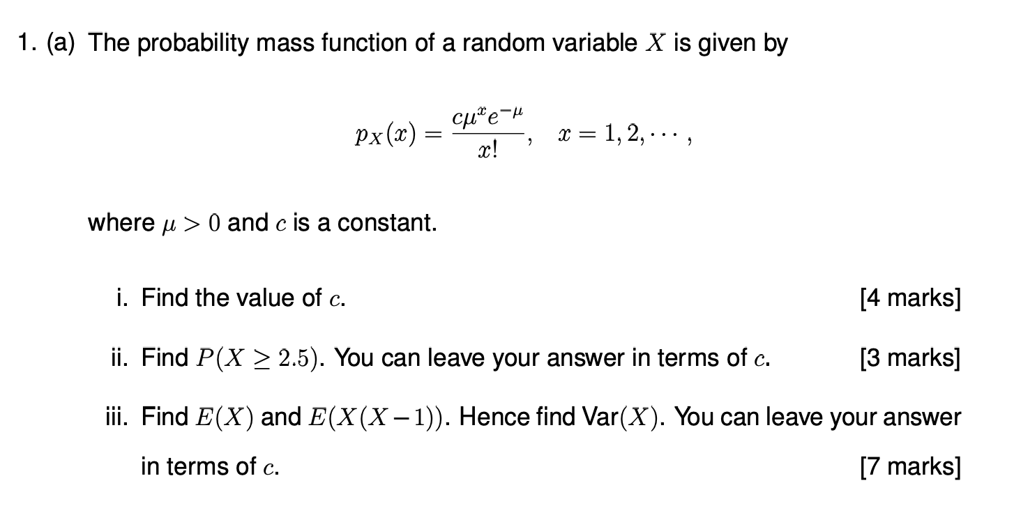 Solved The probability mass function of a random variable X | Chegg.com