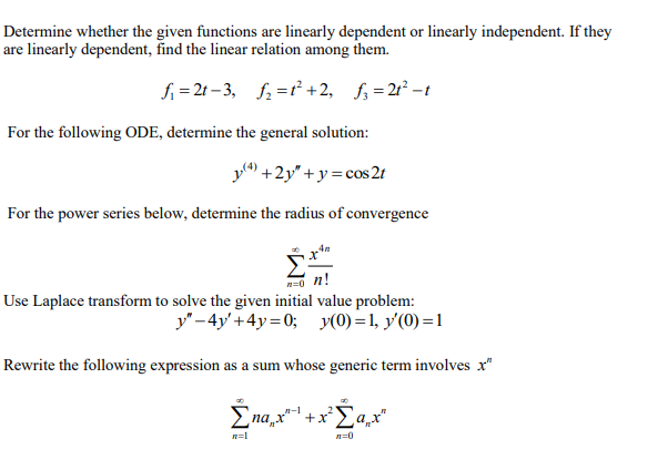 Solved Determine whether the given functions are linearly | Chegg.com