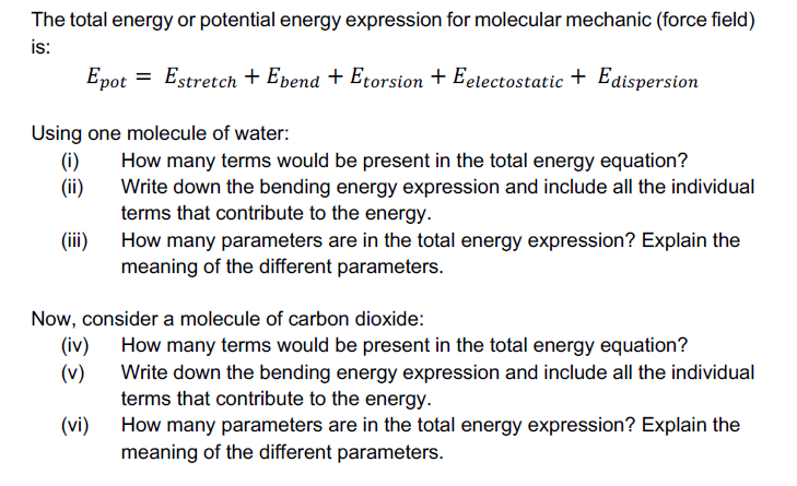 The total energy or potential energy expression for | Chegg.com