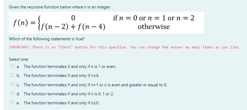 Solved Given the recursive function below where n is an | Chegg.com