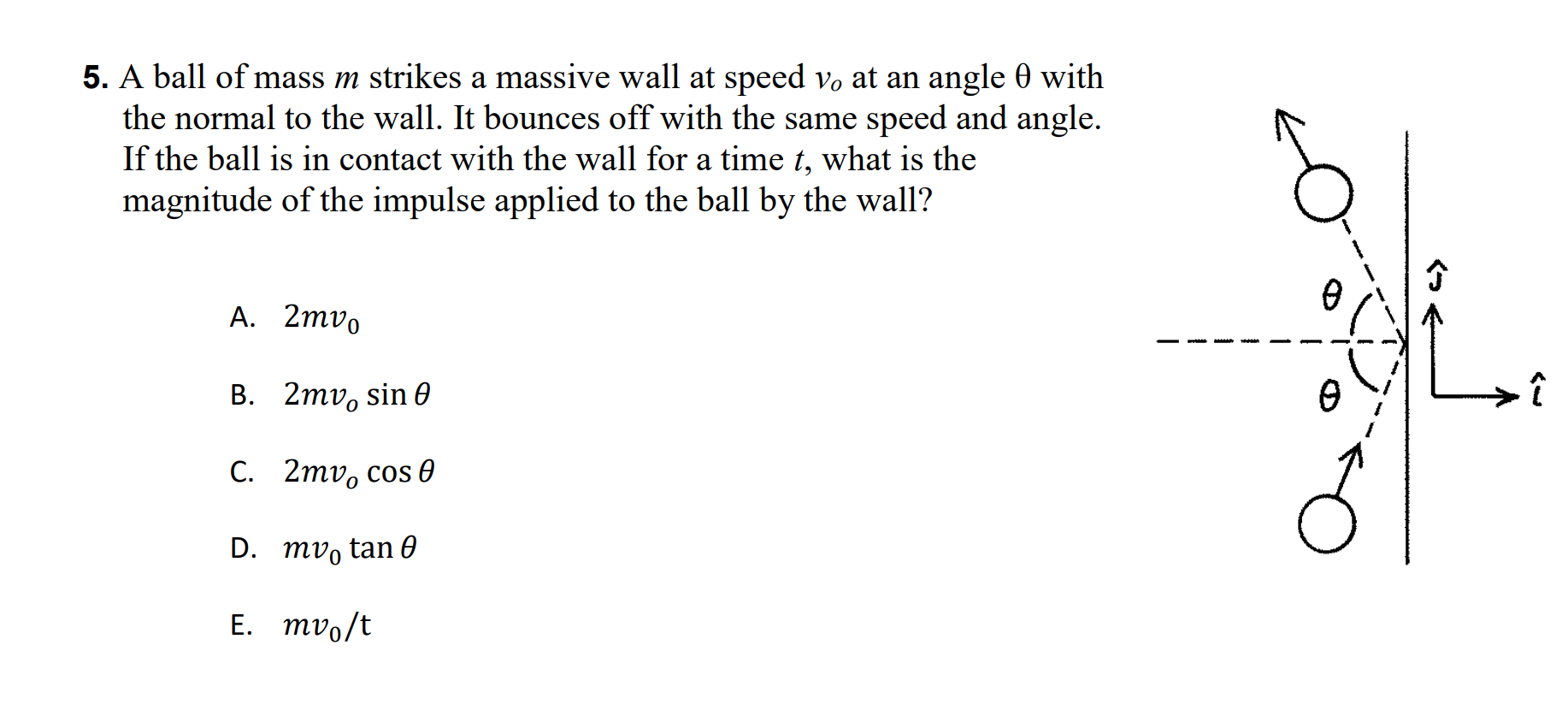 Solved 5. A ball of mass m strikes a massive wall at speed