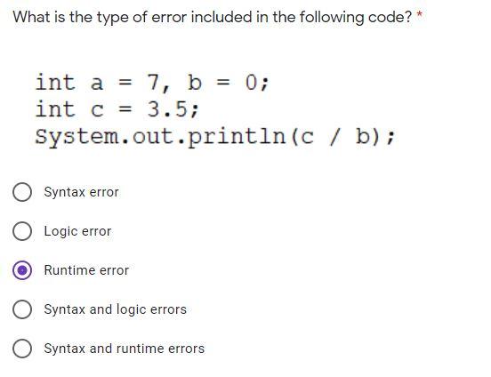 Solved What is the type of error included in the following | Chegg.com