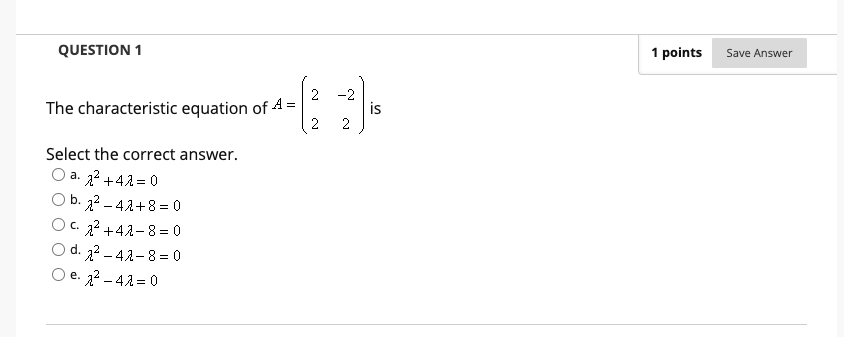 Solved QUESTION 1 1 points Save Answer 2 -2 The | Chegg.com
