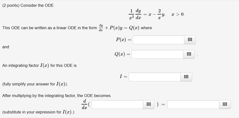 Solved (2 points) Consider the ODE 1 dy r2 dx This ODE can | Chegg.com