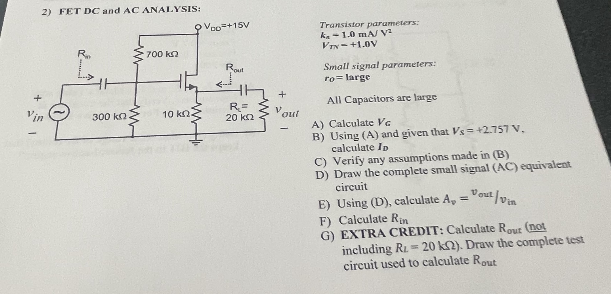 Solved 2) FET DC and AC ANALYSIS Transistor parameters