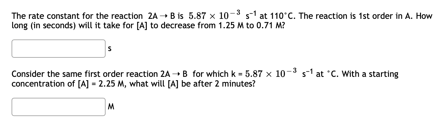Solved The rate constant for the reaction 2A + B is 5.87 x | Chegg.com