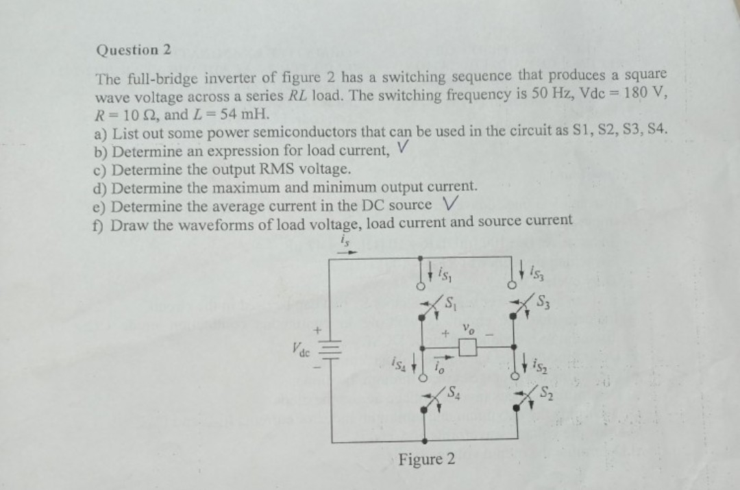 Solved The full-bridge inverter of figure 2 has a switching | Chegg.com