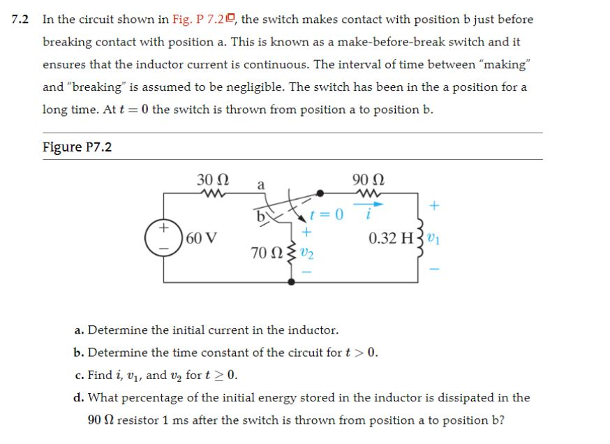 Solved 7.2 In the circuit shown in Fig. P 7.20, the switch