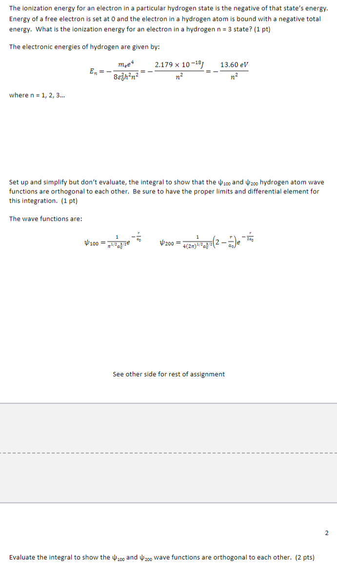 Solved What is the ionization energy for an electron in a | Chegg.com