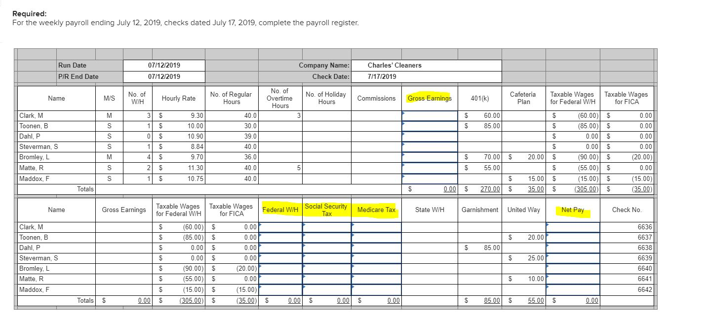 Solved Required: For the weekly payroll ending July 12, | Chegg.com