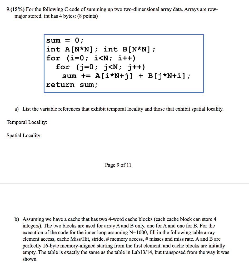 9.(15%) For the following C code of summing up two | Chegg.com