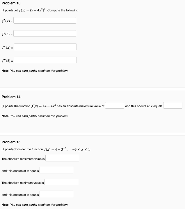 Solved Problem 13 1 Point Let F X 5 4x 2 Compute