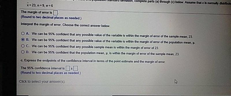 Solved For the provided sample mean, sample size, and | Chegg.com