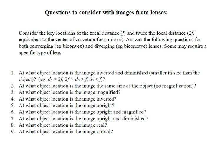 Solved Questions to consider with images from lenses: | Chegg.com