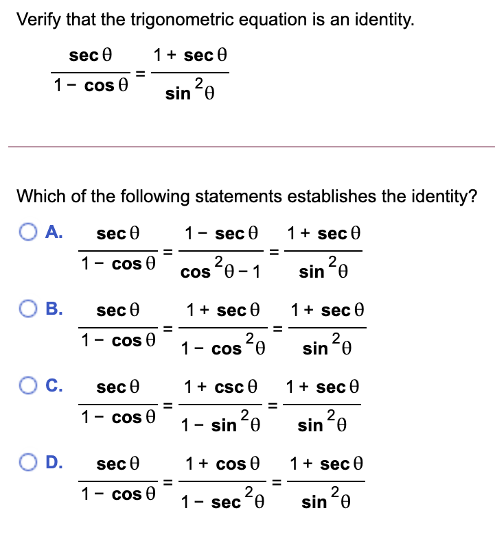 Solved Verify that the trigonometric equation is an | Chegg.com