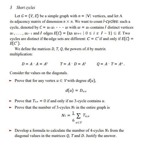 Solved 3 Short cycles Let G=(V,E) be a simple graph with | Chegg.com