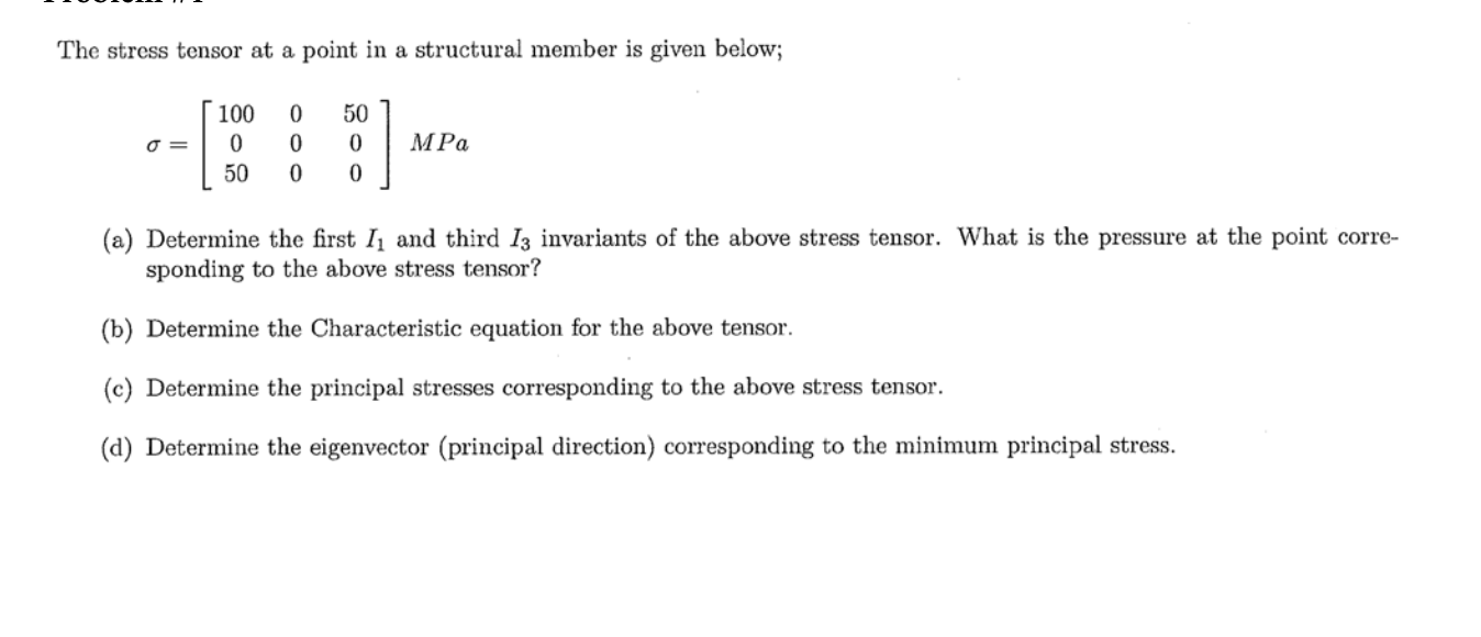 Solved The stress tensor at a point in a structural member | Chegg.com