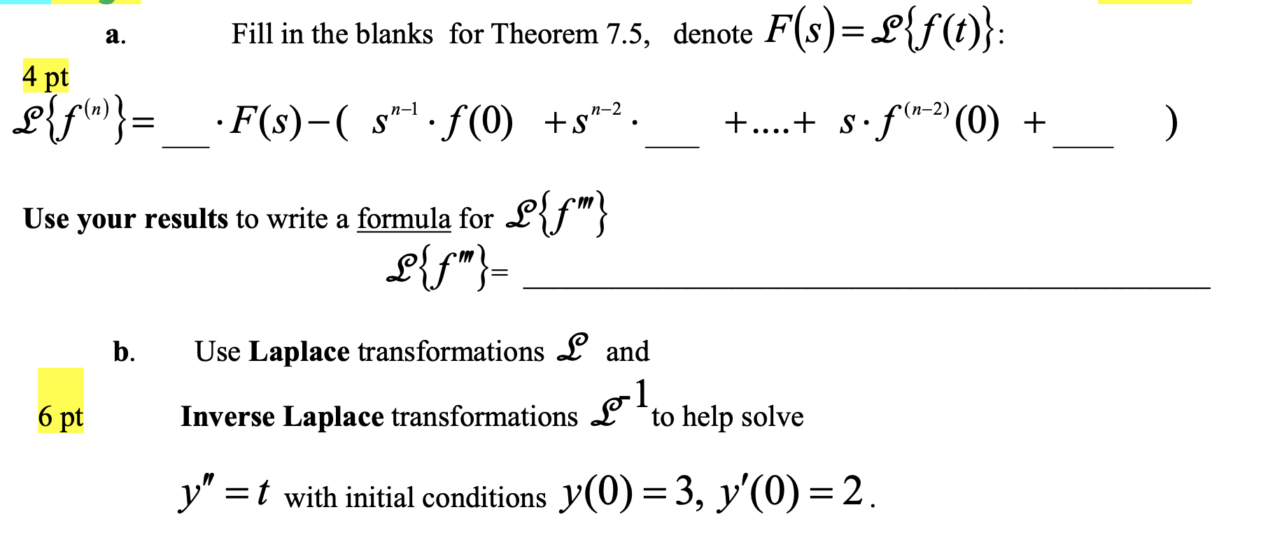 Solved Fill In The Blanks For Theorem 7 5 Denote 4 Pt L Chegg Com