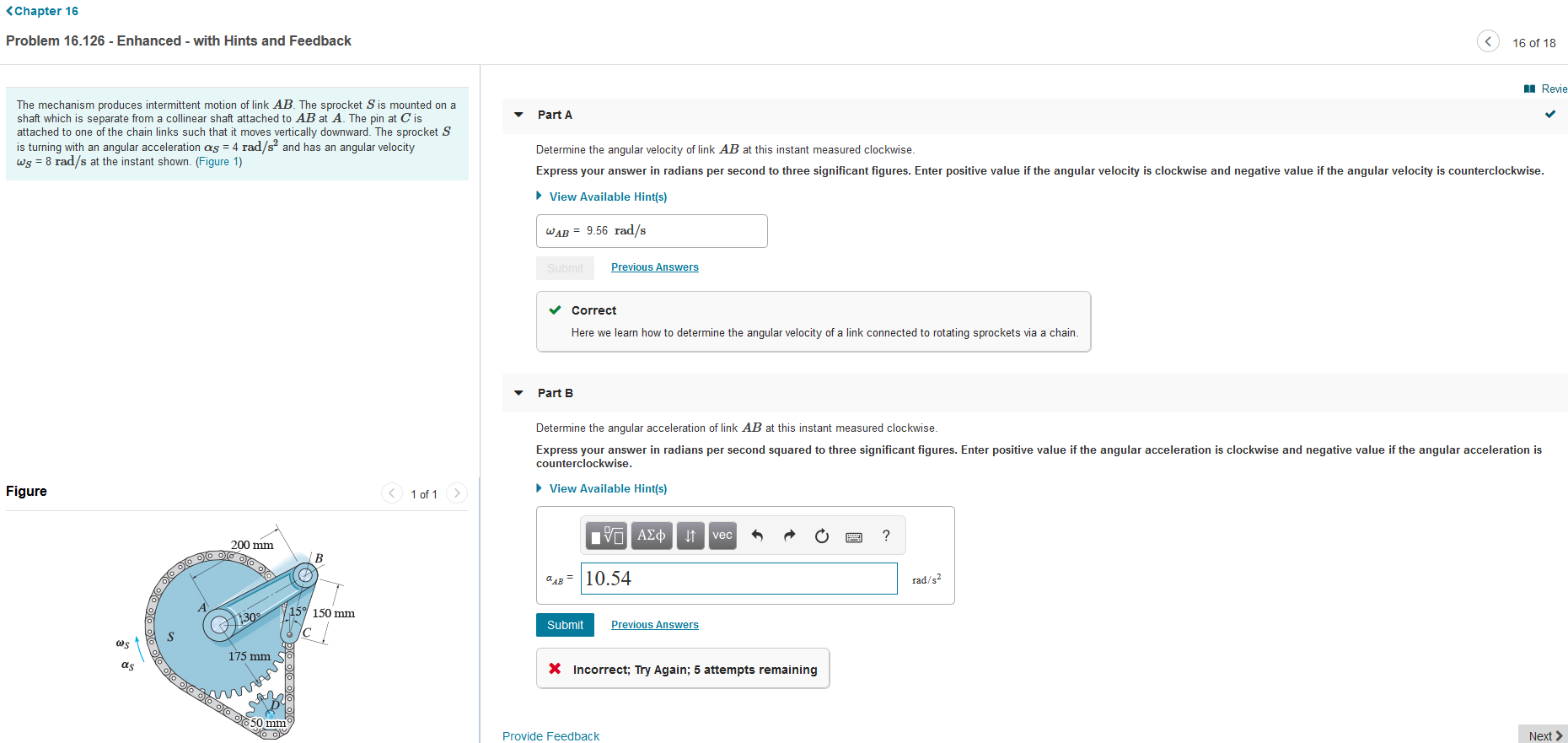 Solved 16 of 18 Revie Part A Determine the angular | Chegg.com