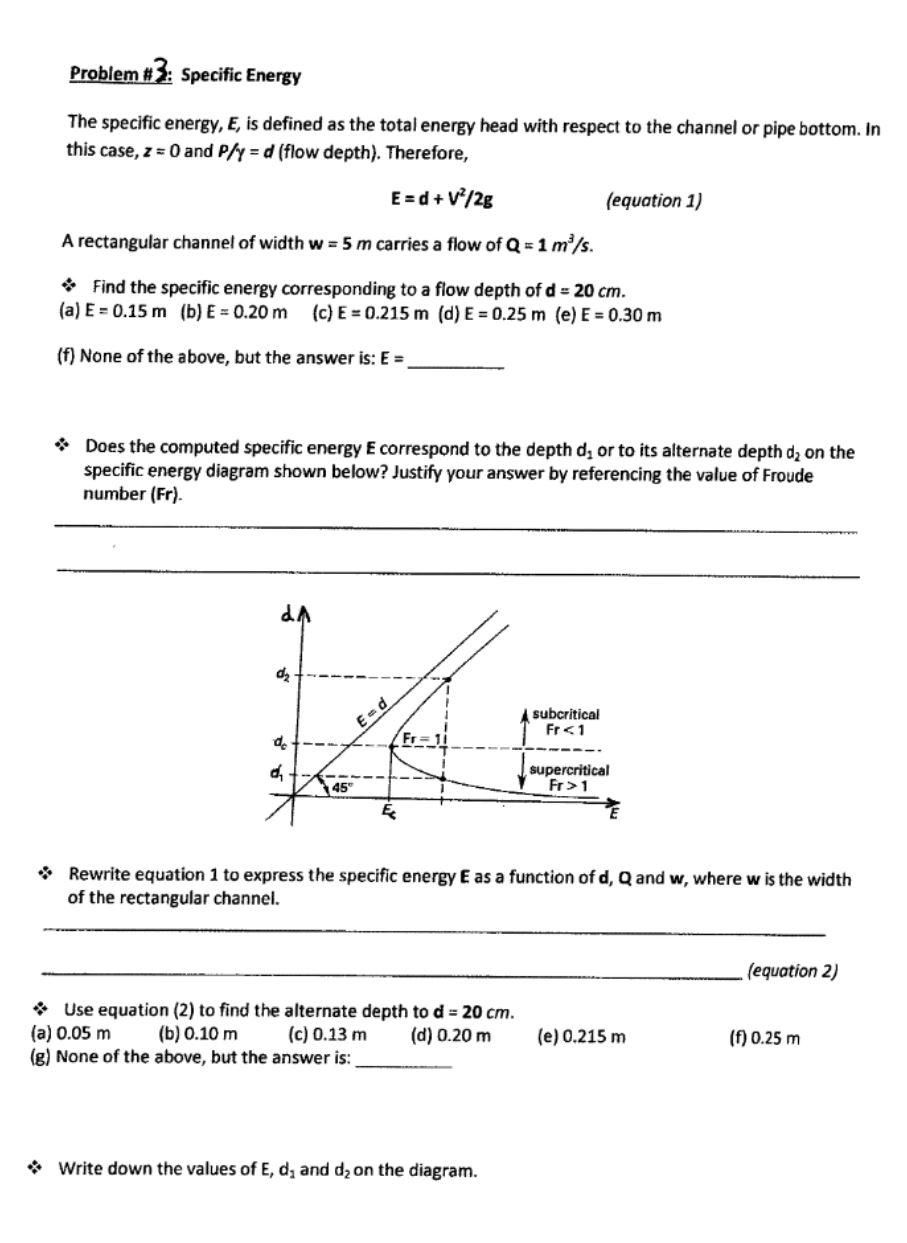 Solved Problem #2: Specific Energy The specific energy, E, | Chegg.com