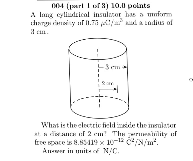 Solved 004 (part 1 of 3) 10.0 points A long cylindrical | Chegg.com