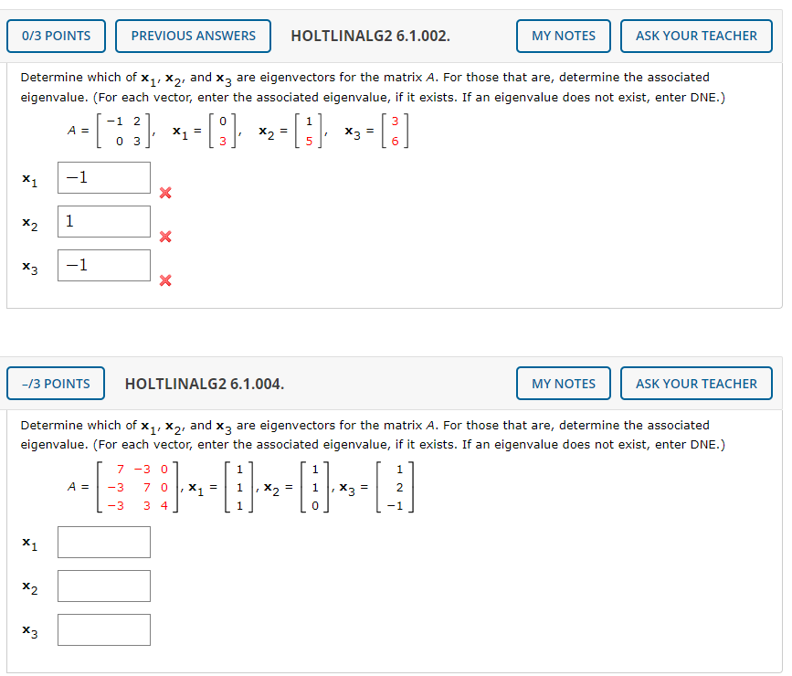 Solved 0 3 POINTS PREVIOUS ANSWERS HOLTLINALG2 6 1 002 Chegg