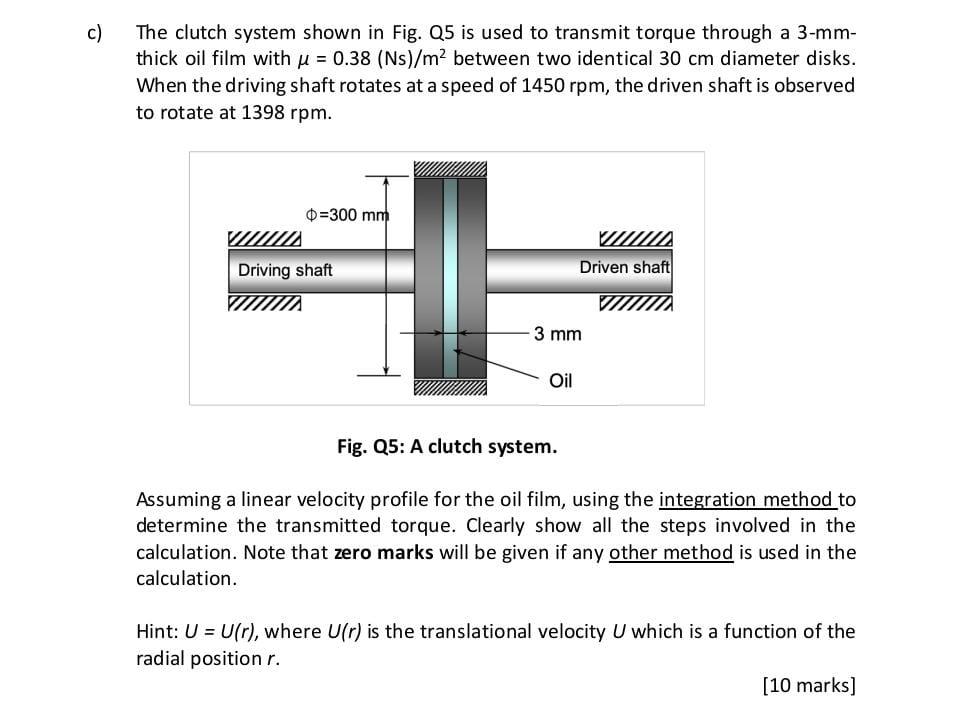 Solved C) The Clutch System Shown In Fig. Q5 Is Used To | Chegg.com