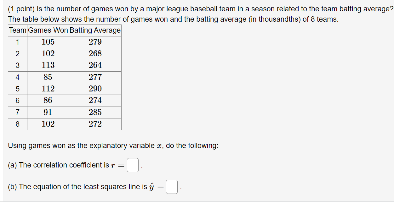 Solved 1 Point Given The Following Data Set Compute The 1057