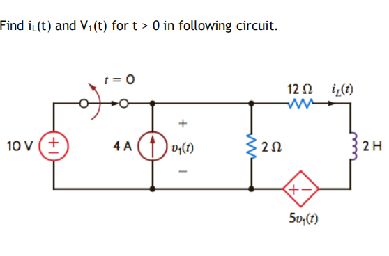 Solved Find iL(t) and V1(t) for t > 0 in following circuit. | Chegg.com