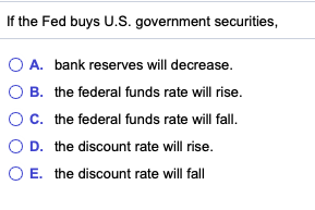 Solved If The Fed Buys U.S. Government Securities, O A. Bank | Chegg.com