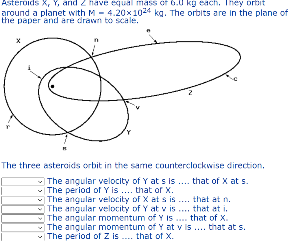 Solved Asteroids X, Y, and Z have equal mass of 6.0 kg each. | Chegg.com