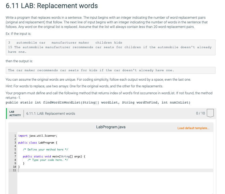 Solved: 6.11 LAB: Replacement Words Write A Program That R... | Chegg.com
